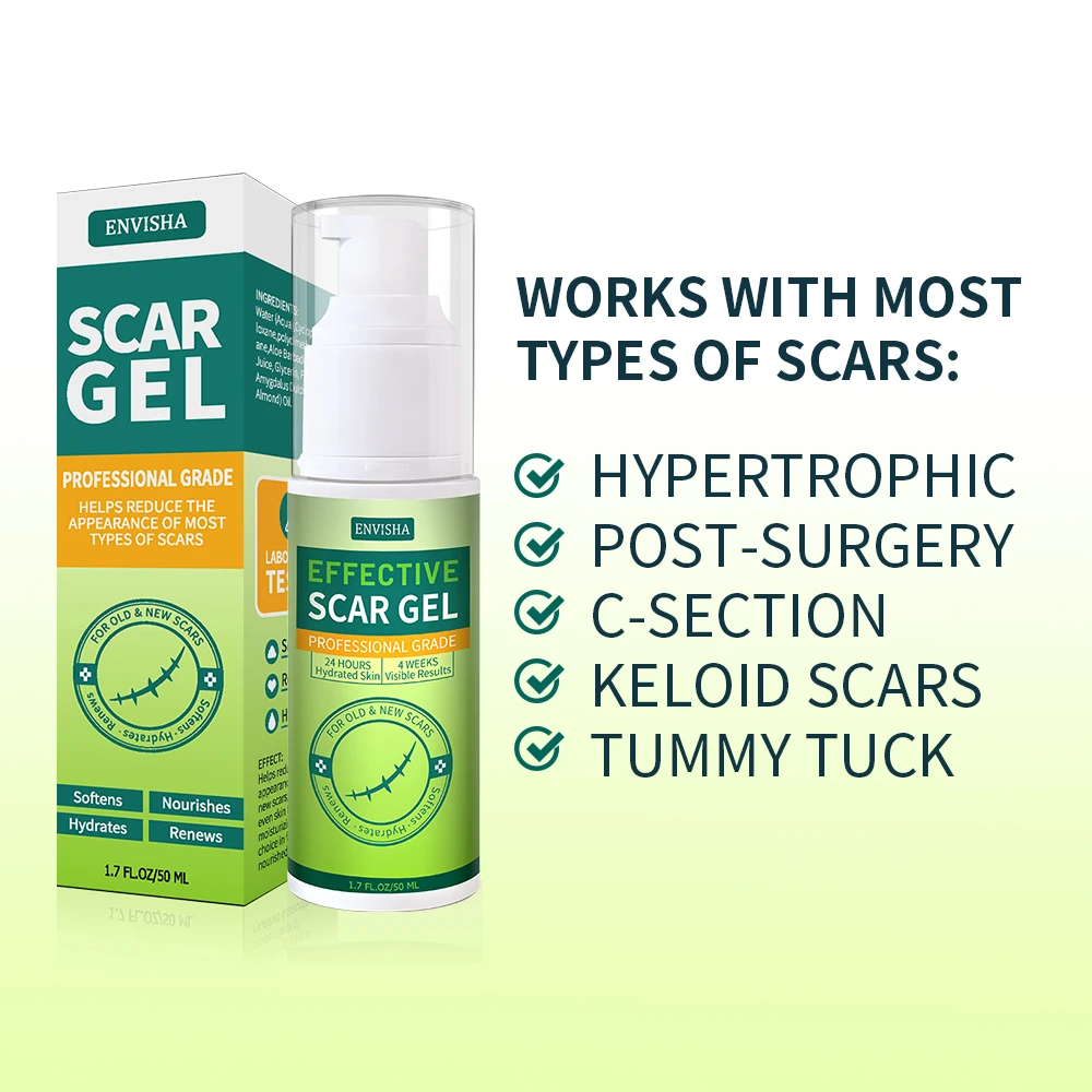 Organic Silicone Scar Removal Gel for Surgical Scars Face Body Leg Burns Acne C-Section Stretch Marks Keloids Scar Treatments