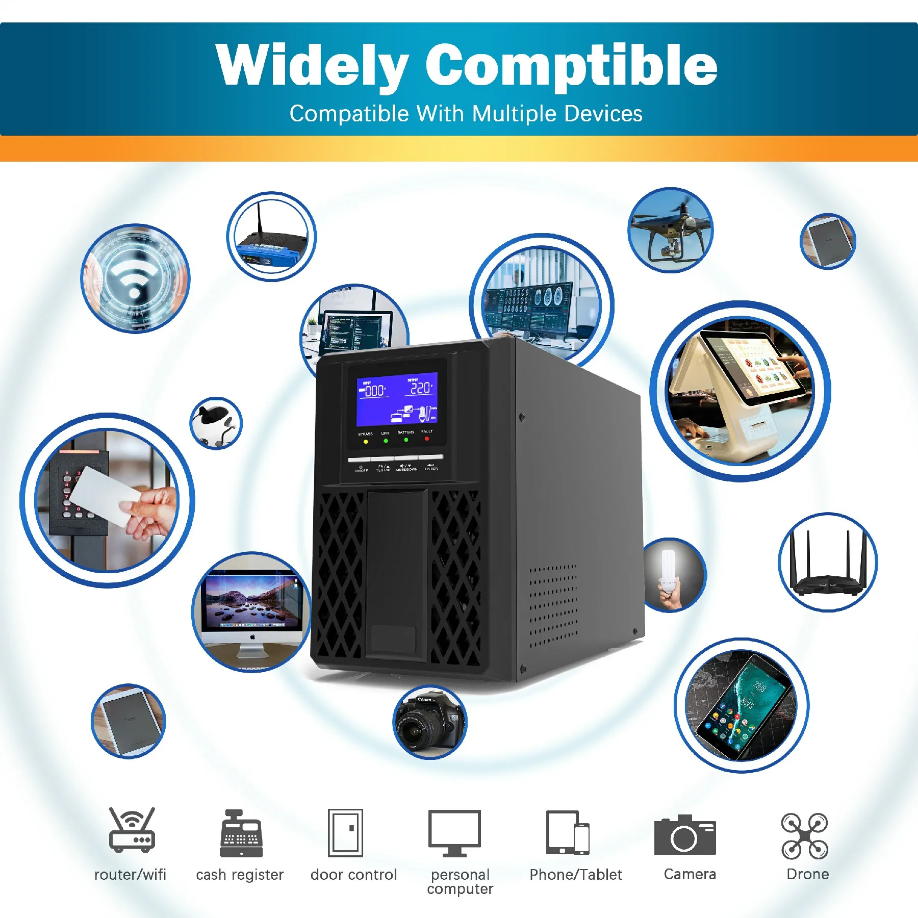 Onduleur Online Ups Double Conversion 2kva Ups 1000va 1kva 220v Input