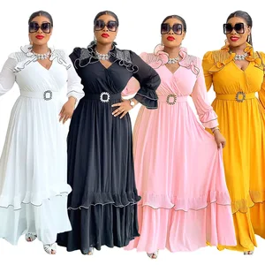 Trendy African Dresses for Women Clothing Long Sleeve Ruffle Chiffon Party Dresses Women Plus Size Church Dress
