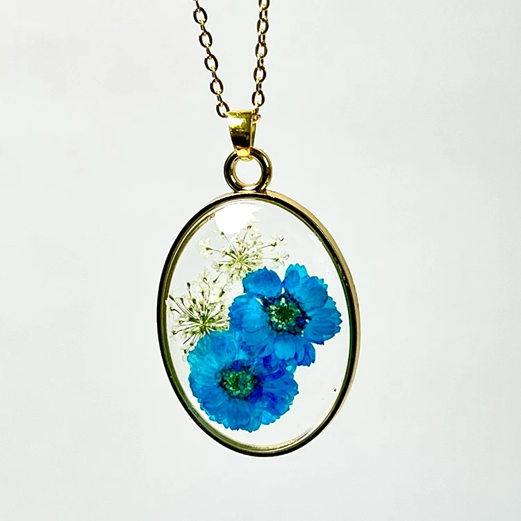 Details about   Handmade Boho Floral Necklace Natural Real Dried Flower Pendant Necklace Blue 