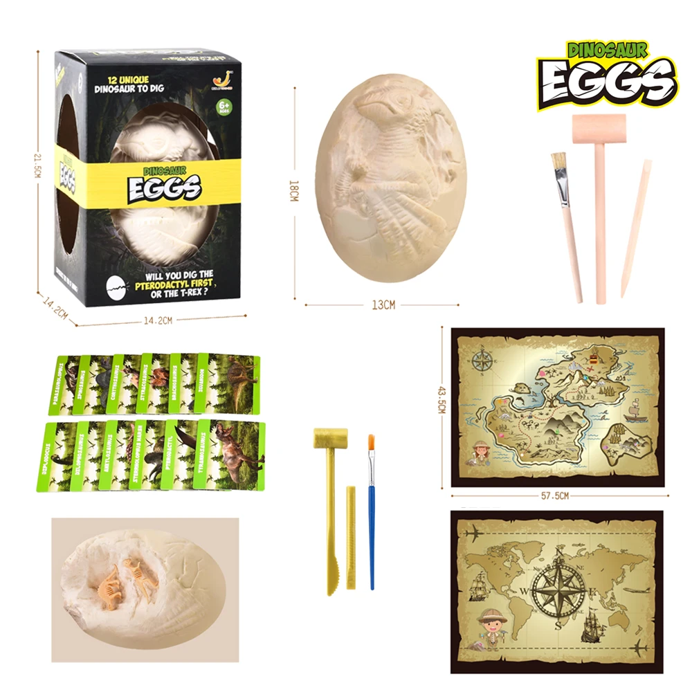 18cm 12kinds Dinosaur Skeleton fossil in Big Dino Egg Discover Excavation Dig It Out Kit Toy