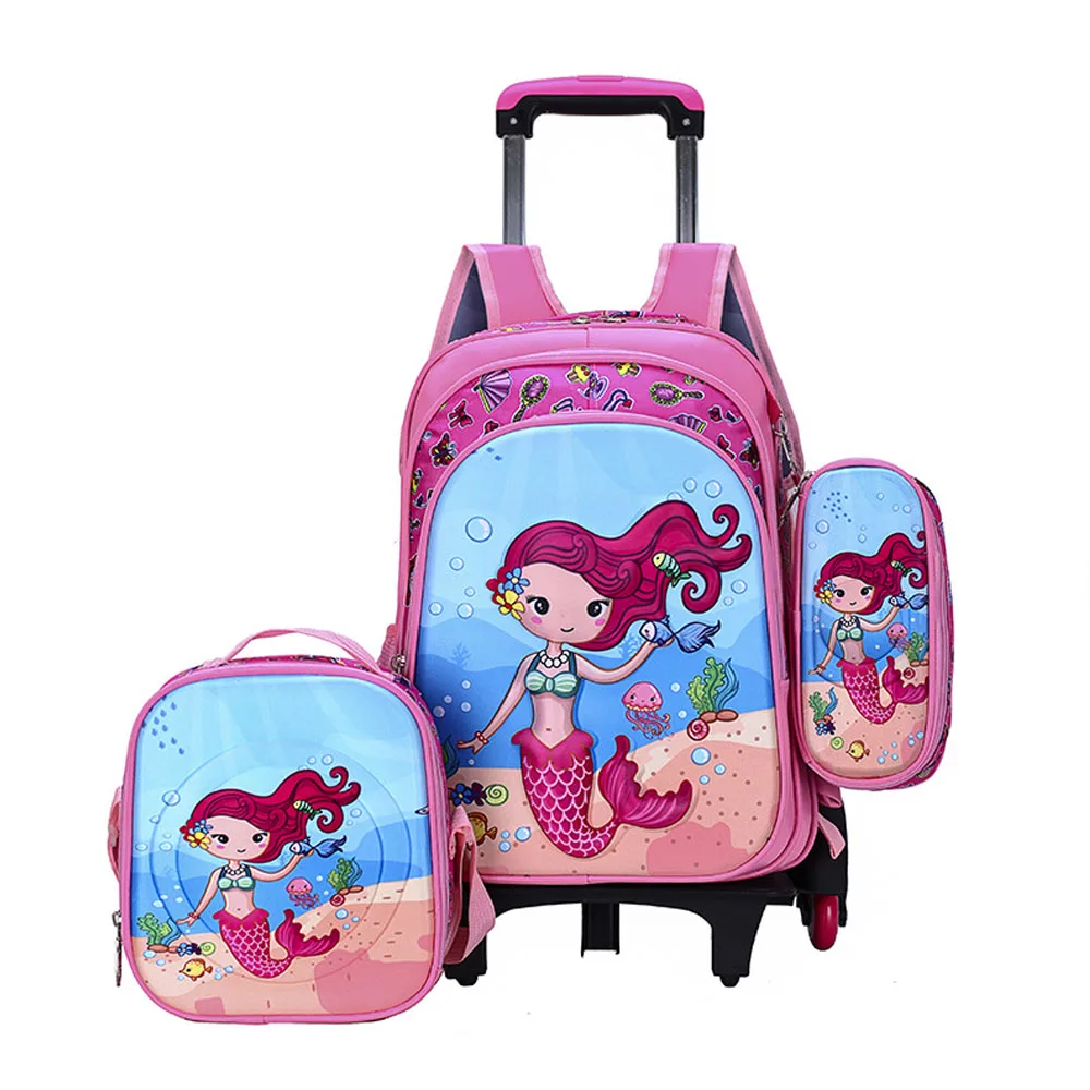High Quality Kids Rolling Schoolbag Set 3 Pcs Backpack with Pencil case and Lunch Bag6-12 Years Removable Trolley Schoolbag