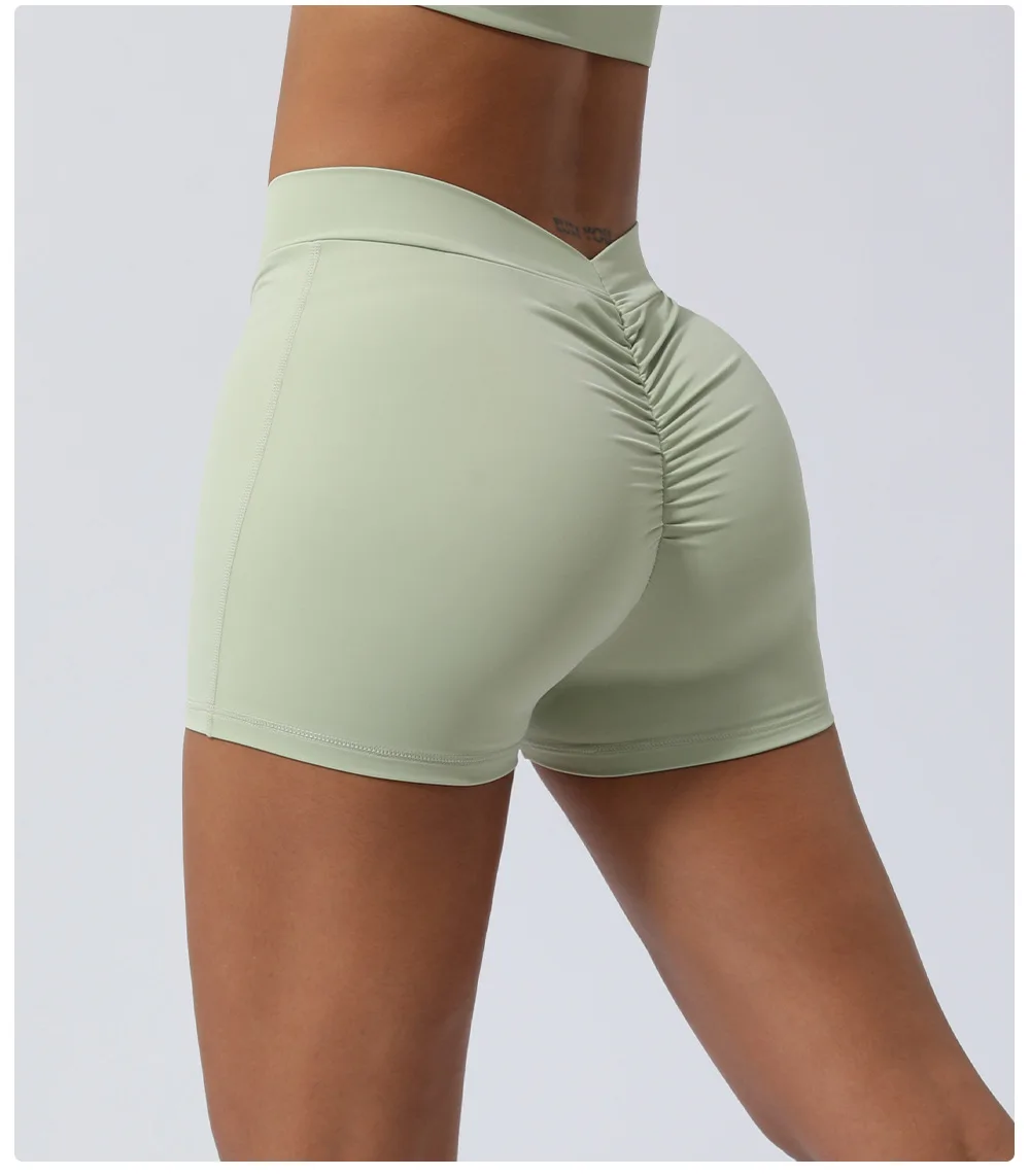 Summer Yoga & Gymnastics Nylon Spandex Biker Shorts Sexy Vcross Pure Colors Scrunch Butt