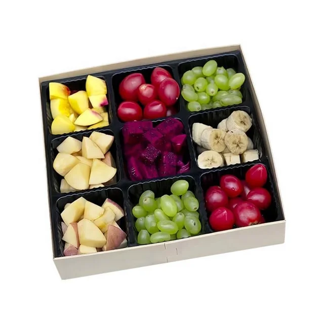 Wood Packaging Fruit Salad Box Wood Tray With Lid Custom Print Food Container Box