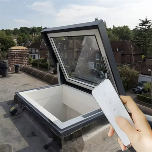 Custom Hollow Tempered Glass Transparent Aluminum Alloy Electric Skylight Electric Roof Window Skylight