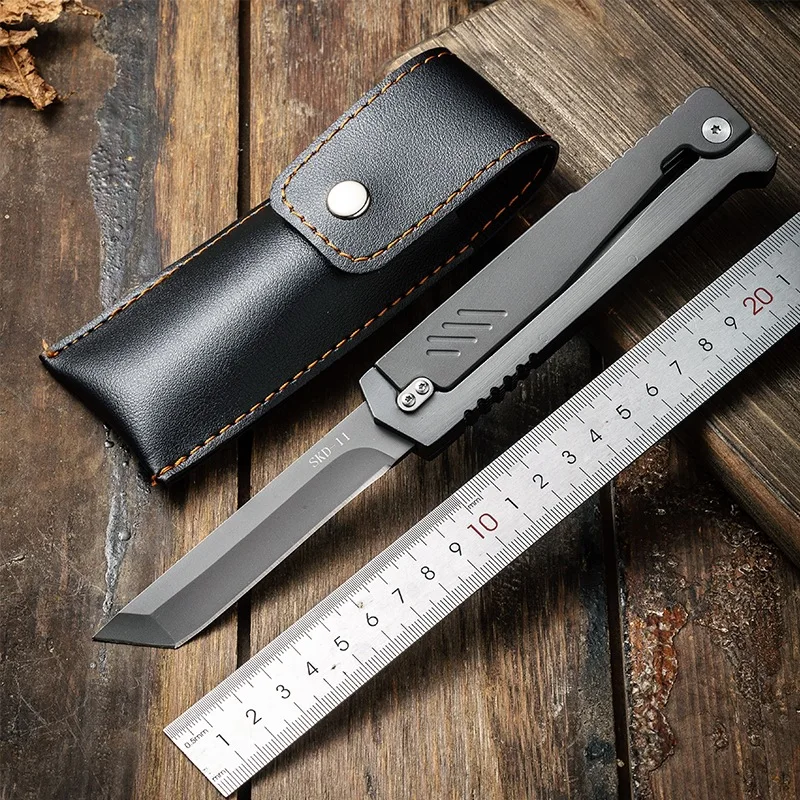 2024 Arrival SKD-11 Steel Blade Folding Knife Retractable Knife with Steel Handle Tanto Blade Titanium Coated Knife