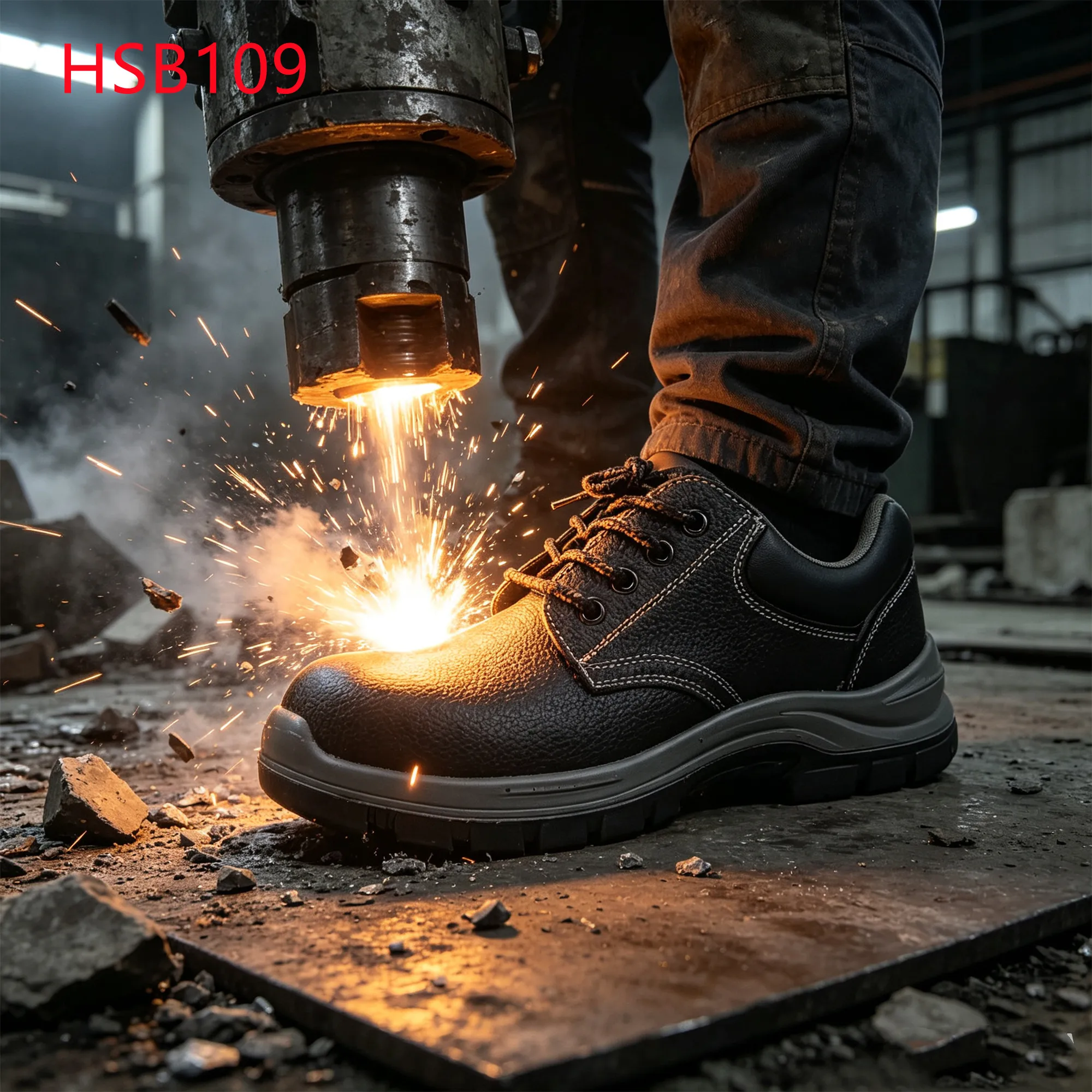 LXG,Guardrail Repair Anti-Penetration&hit Hua Singh Leather Safety Shoes S3 Standard PPE Work Boots with Braided Laces HSB109