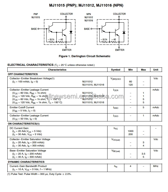 Hot sale Original MJ11016G TRANS NPN Bipolar (BJT) Transistor NPN - Darlington 120 V 30 A 4MHz 200 W Through Hole TO-204(TO-3)