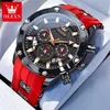 black dial black case red strap