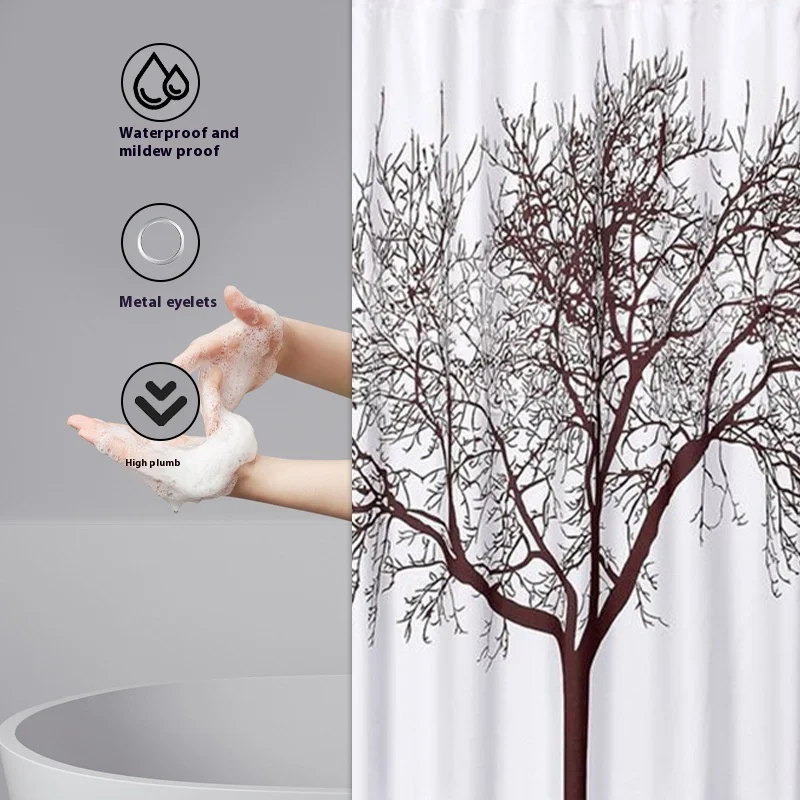 Adjustable Polyester Shower Curtain Classic Tree Pattern Design Washable Fabric Easy to Change Color