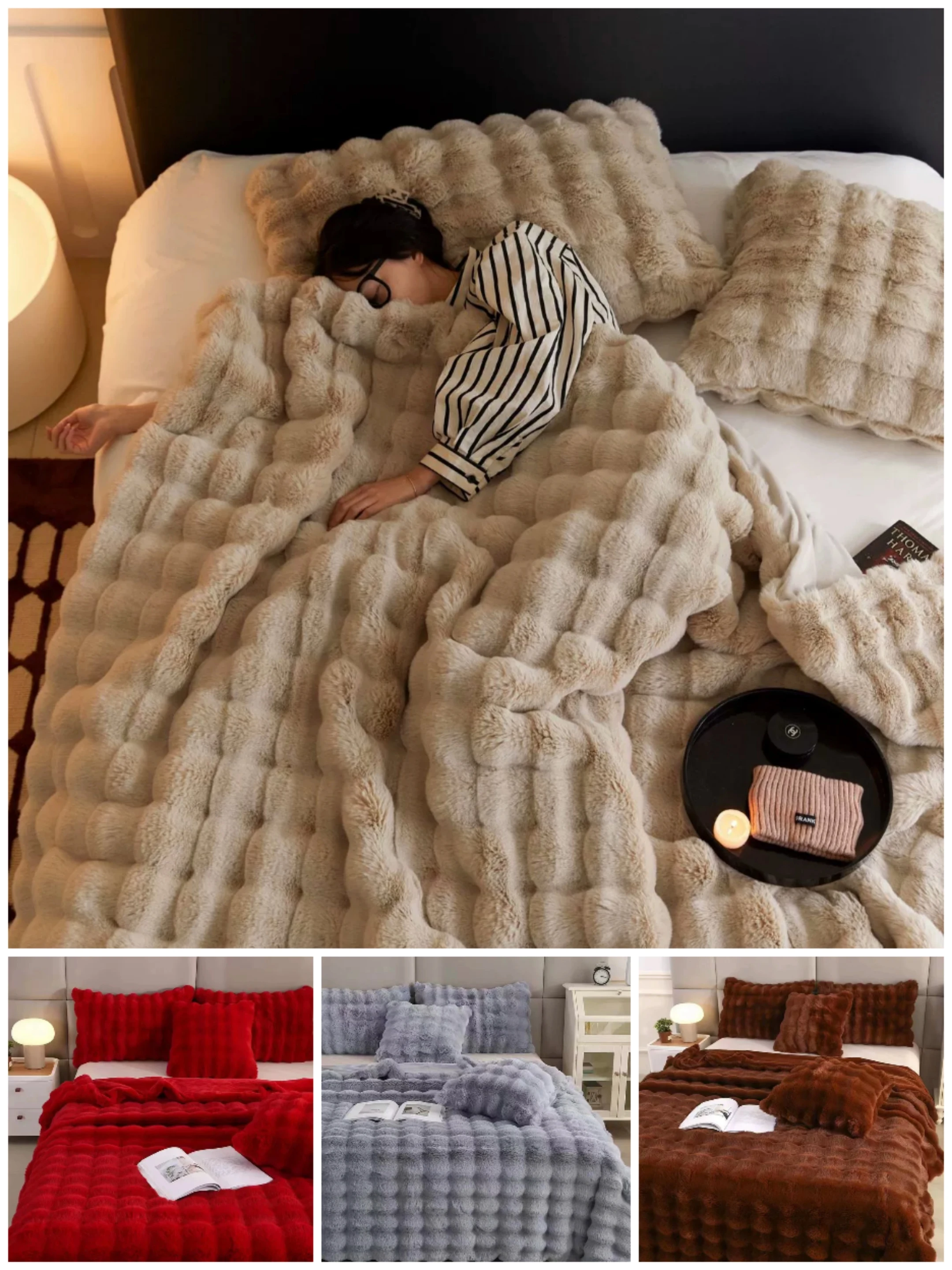 Docsun Luxury Warm Winter Bed Blanket Bubbly Rabbit Faux Fur Blanket 200*230cm Throw Blankets