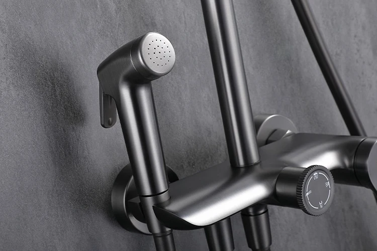 Juego de mezclador de sistema de ducha tipo lluvia para baño expuesto montado en la pared con función de 4 vías