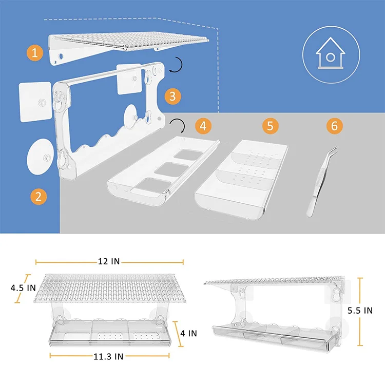 Indestructible Clear Acrylic Bird Feeder With 4 Super Adhesive Hooks