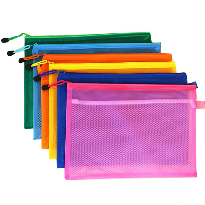 A5 OMIMYY Waterproof Zipper File Bags Fabric Zip File Bags Football Pattern Zip File Documents Storage Bags-Random Color-5 Pcs 