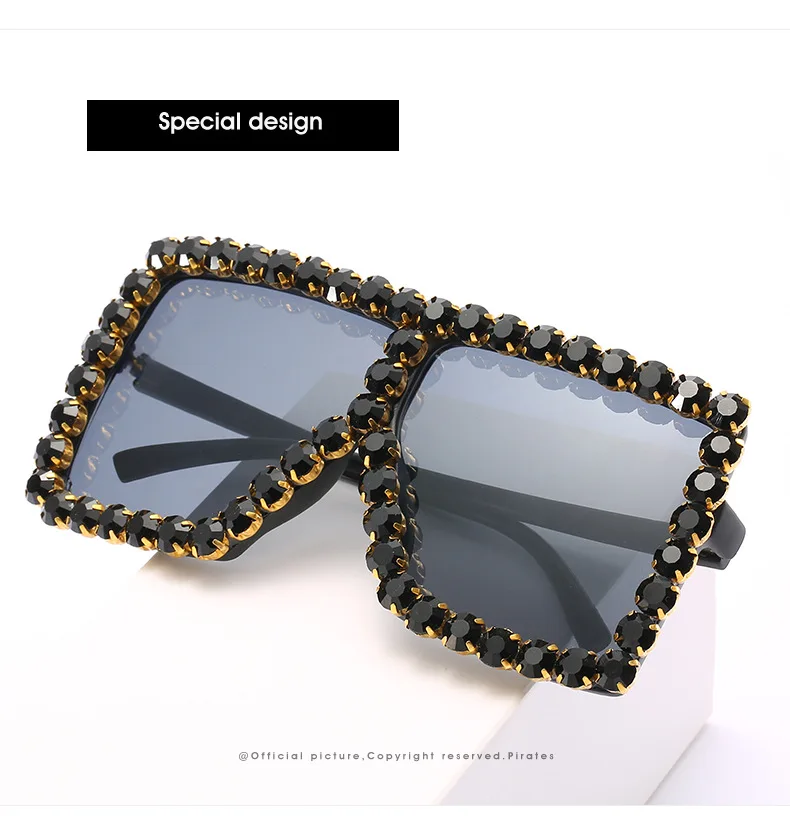 2021 Latest Sunglasses Women Design Luxury Rectangle Rhinestone Crystal Womens Sunglasses