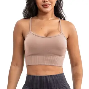 Custom Logo Seamless Yoga Bra Lightweight Padded Quick Dry Breathable Fitness Sports Tops Backless Gym Running Bra for Women