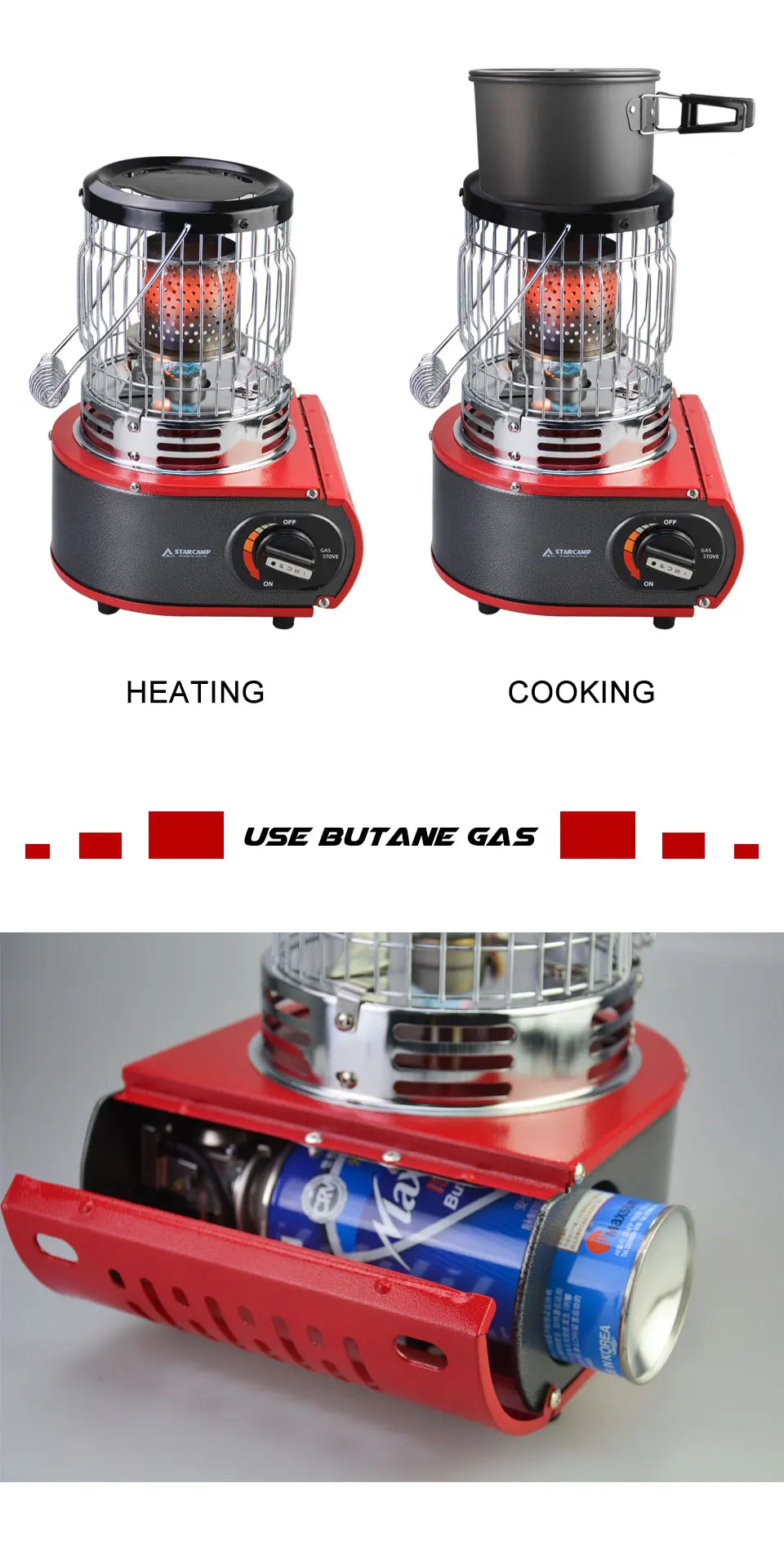 Starcamp Outdoor Portable Camping Butane Gas Heater And Stove 2 In 1