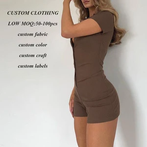 Factory Oem High Stretch Women Gym Wear Fitness Short Sleeve One Piece Sportswear Ribbed Yoga Wear Sports Outfits for Women