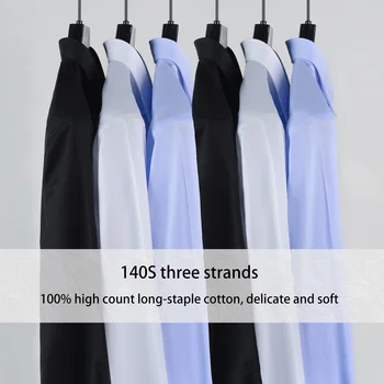 Spring and Autumn Middle-aged Men's High-end White-collar 140S Cotton Non-iron Long-sleeved Shirt