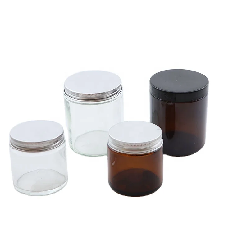 Wholesale customized jar clear amber round glass jars with screw aluminum lid for food candy