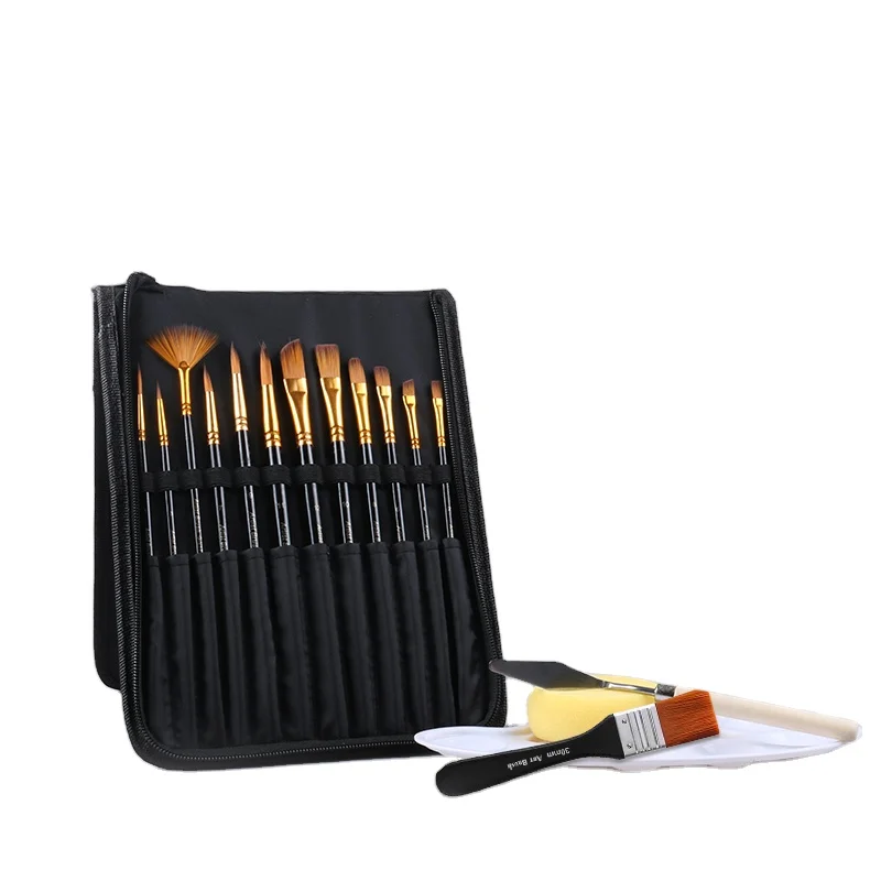 17 Pcs Professional Artist Nylon Paint Brushes Set for Oil Watercolor Art W  Case