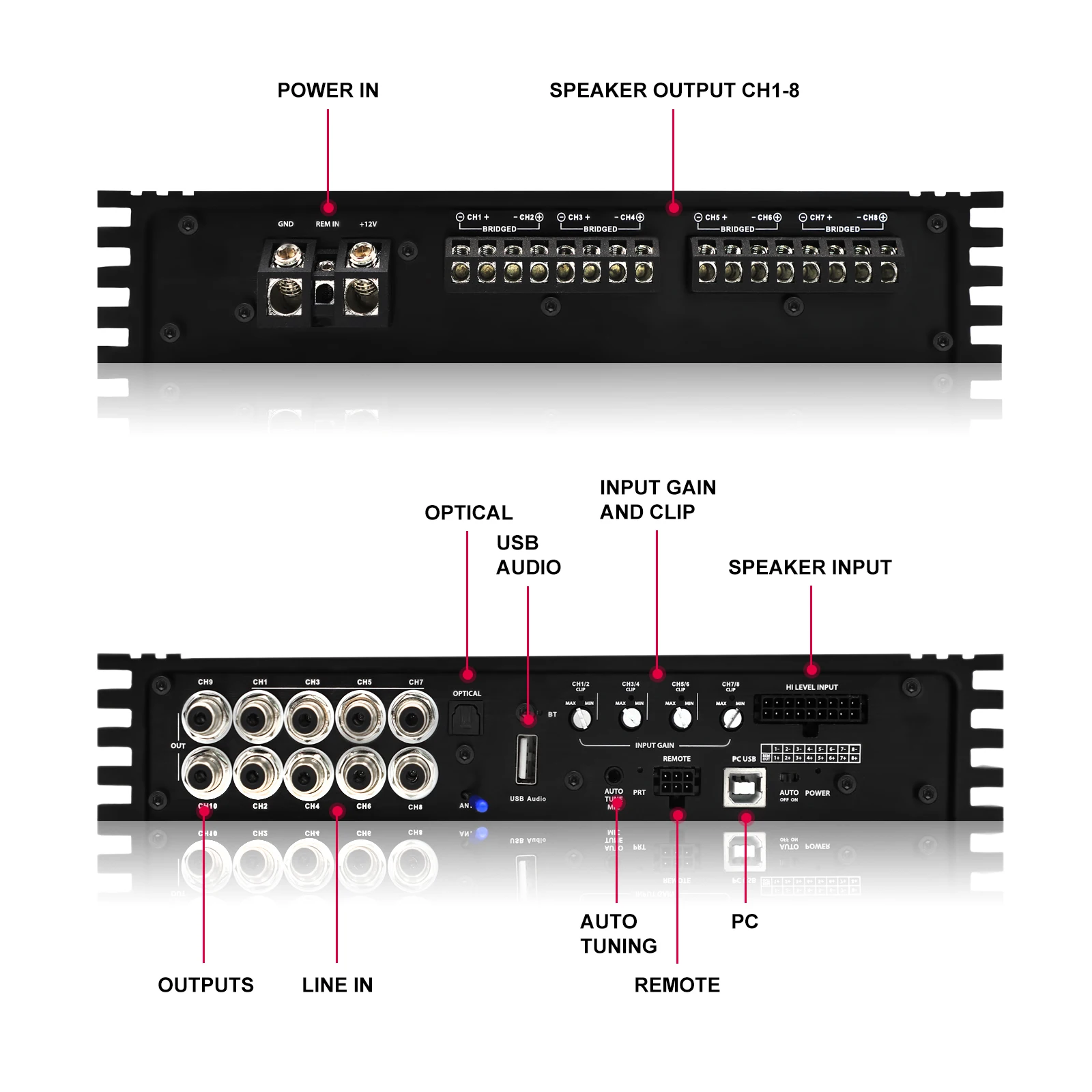 AudioWinner T810.8L 8CH DSP+クラスDアンプ内蔵 Audiowinner T810.8L Class D Car Audio Amplifier - 8-Channel DSP