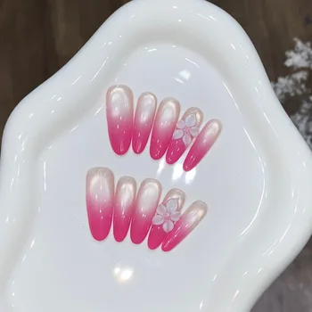 Handmade French Nail Art Beads White Peach Pink Glass Magic Mirror Powder Pure Bubble Armor Bow Butterfly Artificial Fingernails