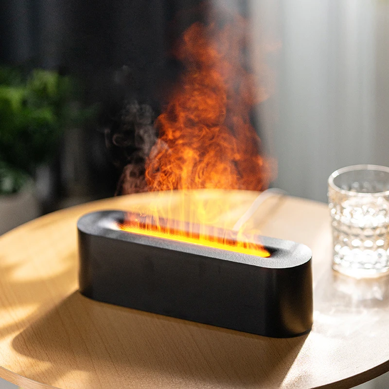 New Design Simulated Flame Essential Oil Diffusers Colorful Lamp Volcano Flame Aroma Diffuser Humidifier Hor Home Room