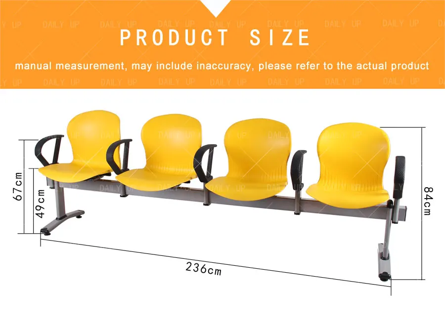 Steel Frame Public Waiting Chair With Ergonomic Armrests Solid Beam Seating Bench For Hospital Airport Stadium Bus Station Park