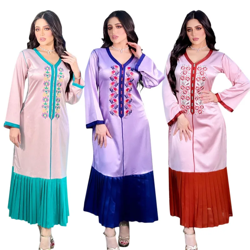New Muslim Dress Abaya Middle East Arab Dubai Southeast Asia Hot Sale Clothing Embroidered Patchwork Robes Caftan Hijab Scarf