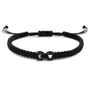Initial Bracelet Custom Name Alphabet Woven Adjustable Fashion Friendship Couple Love Black String Bracelet for Women and Men