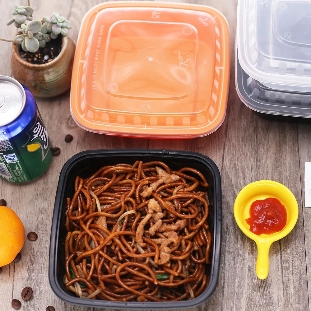 Одноразовые контейнеры для пищевых продуктов, квадратные пластиковые коробки для фаст-фуда, упаковочные контейнеры для пищевых продуктов с крышкой