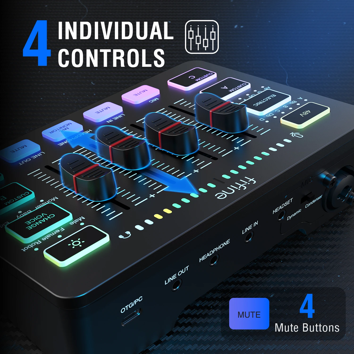 For Fifine SC3 XLR Podcast Audio Sound Card USB PC Recording Studio Portable Live Streaming Audio Interface Mixers