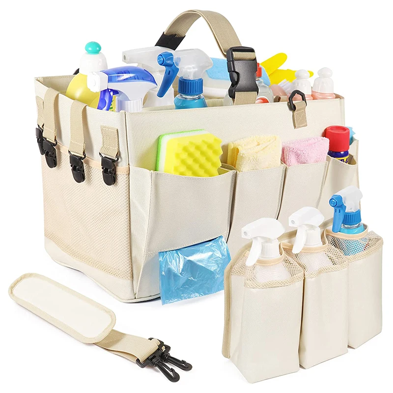 Wearable Cleaning Caddy Bag with 4 Foldable Dividers, Cleaning Supply Tote  for C