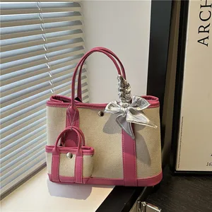 custom logo 1 Set Luxury Handbags Top Handle Large Tote Bag Canvas Shoulder Bags Purse with Polyester Lining Fashion for Lady