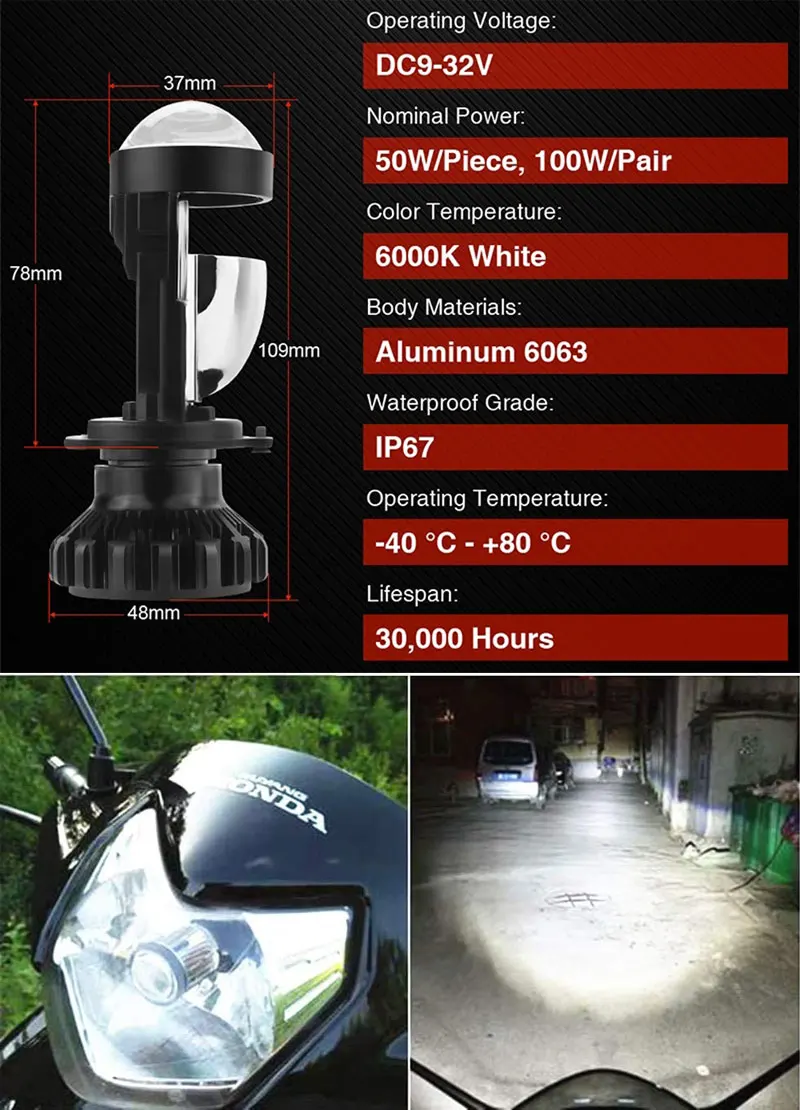CIBIE Mini H4 Goldbulb プロジェクターセット e-auto fun LEDヘッドライト 最新モデル H4 Hi/Lo ミニ