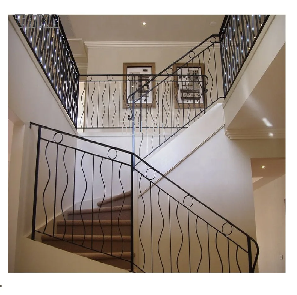 U-образная деревянная лестница из нержавеющей стали с коваными железными перилами балясинами обувь изогнутая