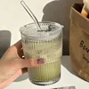Vertical striped bamboo-shaped cup, 400ml [Lid and straw - 1 piece]