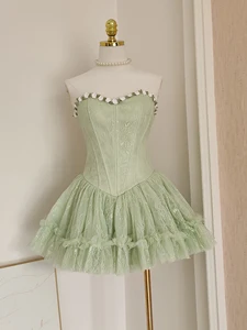 Factory Wholesale French Sexy Sweet Ballet Dress Women Summer Three-dimensional Flower Tailoring Stitching Fishbone Strapless