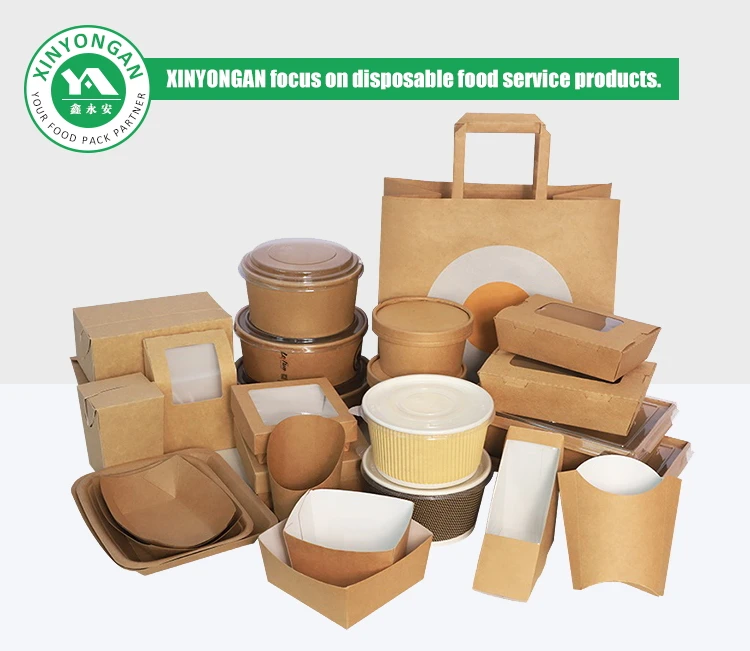 XYA Eco-friendly Take Away Paper Food Container Bowl Disposable Food Paper Fruit Kraft Paper Salad Bowl With Lid factory