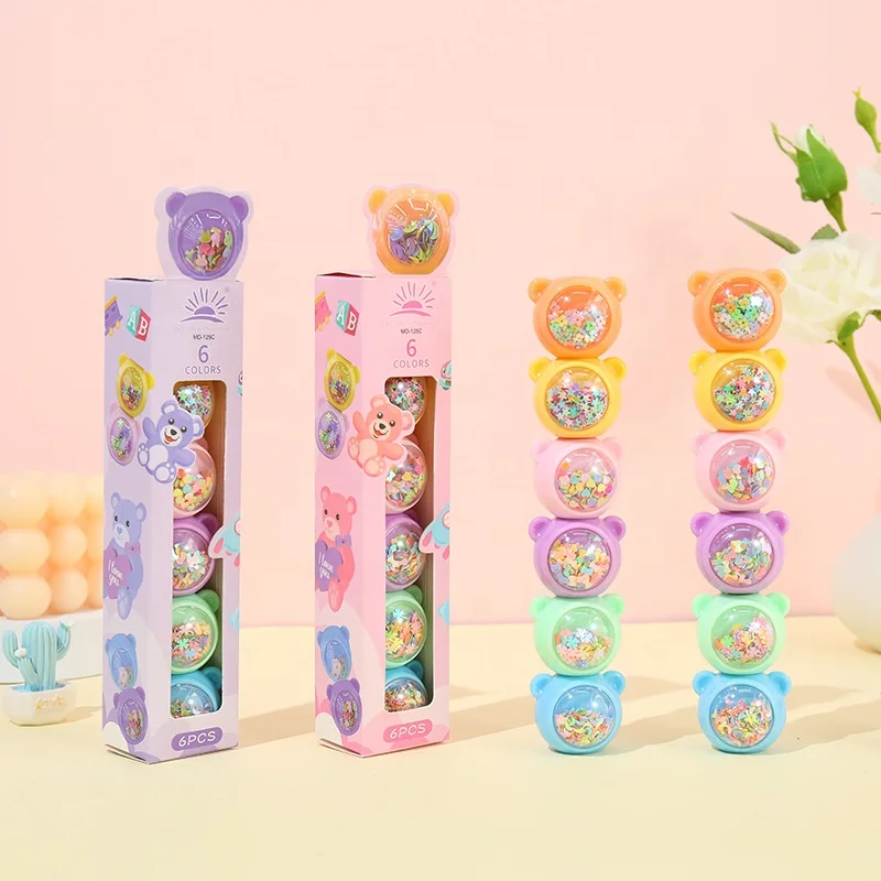 Cute Student Stationery Five Color Marker Fancy Highlighter Pen Creative Glitter Bear Shape Fluorescent