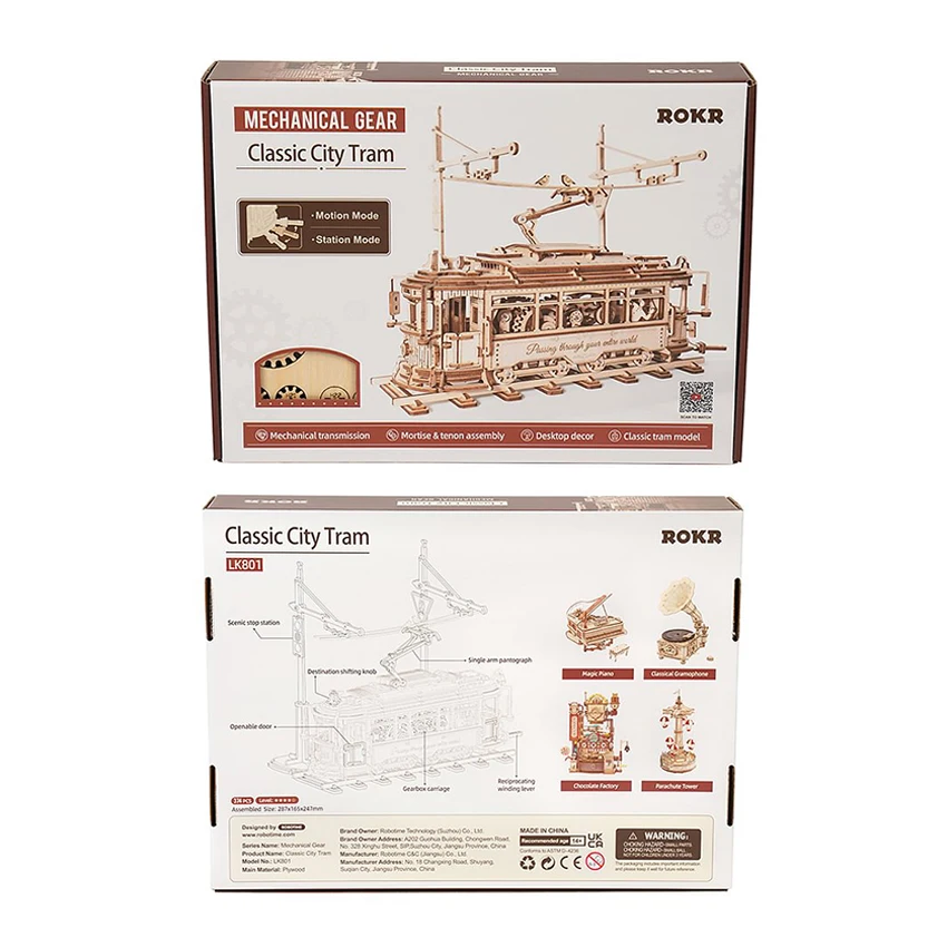 Robotime Rokr Wood Crafts LK801 Classic City Tram Model Kits DIY Assemble Toys 3D Wooden Puzzles for Adults