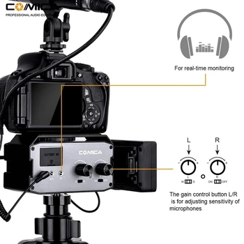 Comica CVM-AX3 XLR Audio Mixer Adapter Preamplifier Dual XLR/3.5mm/6.35mm Port Mixer for Canon Nikon DSLR Cameras&Camcorders detail image
