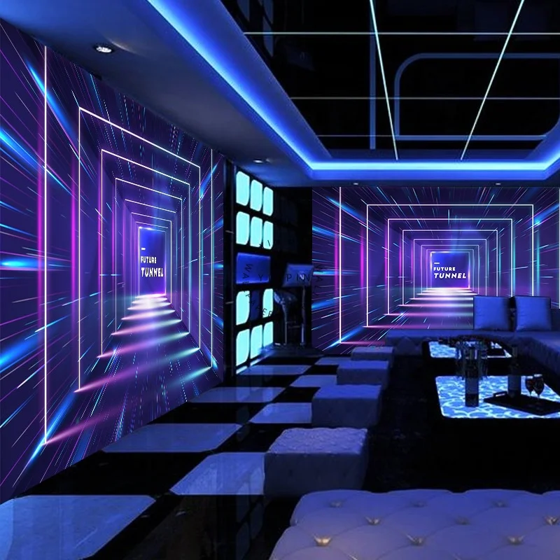 Visual Space Extension Luminous Wall Paper 3d bar Decoration Mural Wallpaper