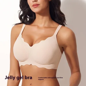 Thin Wireless  Minimizer Push-Up Side Breast Collection Logo Cup Cross-Border Export Women's Large Size Seamless Jelly Glue Bra