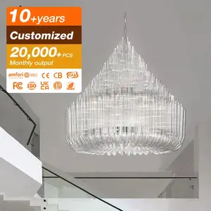 European Style Custom Hotel Villa Club Living Room Staircase Interior Decorative Luxury Round Glass Tubes Chandelier