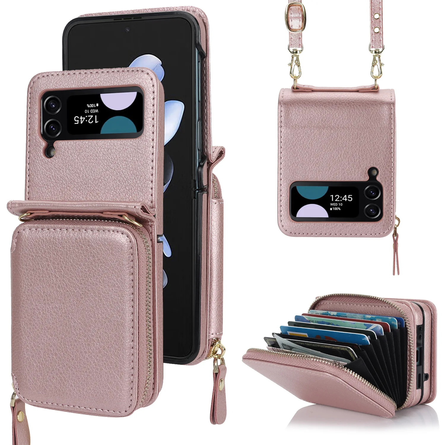 Crossbody Foldable Accordion Card Wallet Protective Leather Portable Trendy For Samsung Galaxy Z Fold Flip 4 5 6 Luxury Fashion