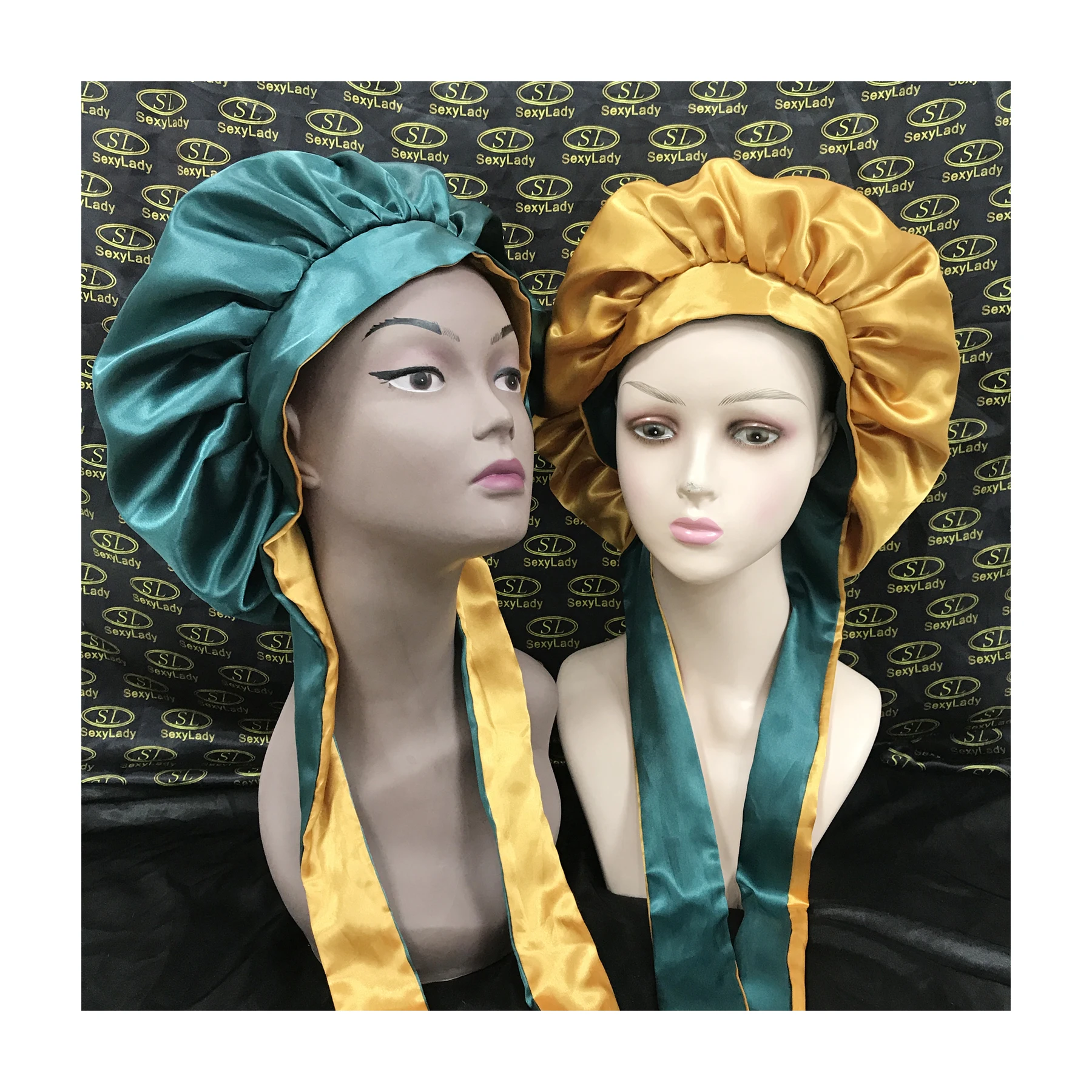 Wholesale Custom Logo Satin Hair Bonnet Double Layer Adjustable