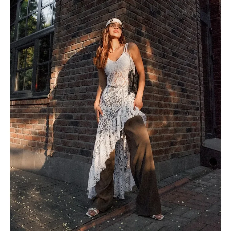 lace boho dress maxi A line Sweetheart Lace Appliques Long Sleeves Boho Wedding Dress with Slit QW2094 US16 / Ivory