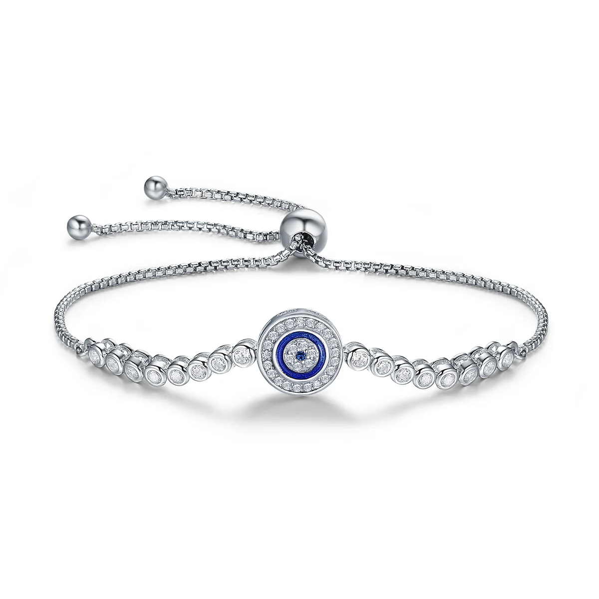 Authentic 925 Sterling Silver Luck Evil Eye Charm Adjustable Bracelet Chain